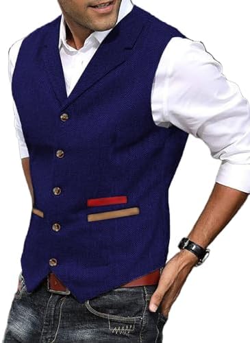 Men’s Textured Tweed Waistcoat with Notched Lapels – Vintage Button-Front Gilet for Weddings and Smart Casual Dressing