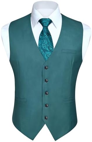 Men’s Plain Formal Waistcoat with V-Neck and Welt Pockets – Classic Buttoned Suit Vest for Weddings and Business Wear