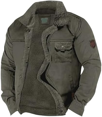 Men’s Fleece-Lined Winter Jacket – Sherpa Collar Multi-Pocket Utility Layer for Outdoor Travel Weekend Casual Wear and Everyday Cold-Weather Styling
