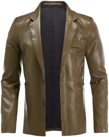 Men’s Faux-Leather Tailored Blazer – Regular-Fit Two-Button Lapel Jacket for Business Casual Office Evenings Autumn Travel and Refined Everyday City Dressing