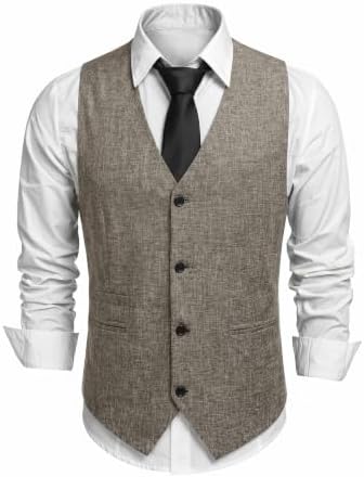 Men’s Textured V-Neck Suit Waistcoat with Button Front and Welt Pockets – Classic Tailored Style for Weddings and Business Wear