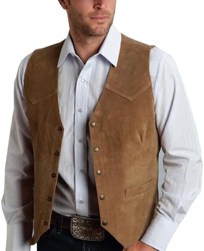 Men’s Vintage Western Suede Waistcoat – Sleeveless Button-Front Cowboy Vest with Pointed Hem for Retro Country and Smart Casual Wear