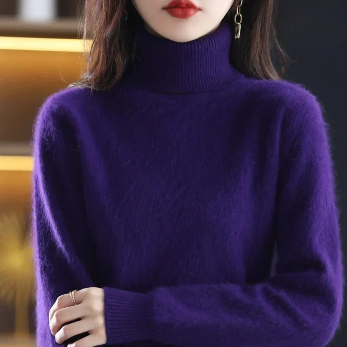 Women’s Turtleneck Sweater with Ribbed Trim
