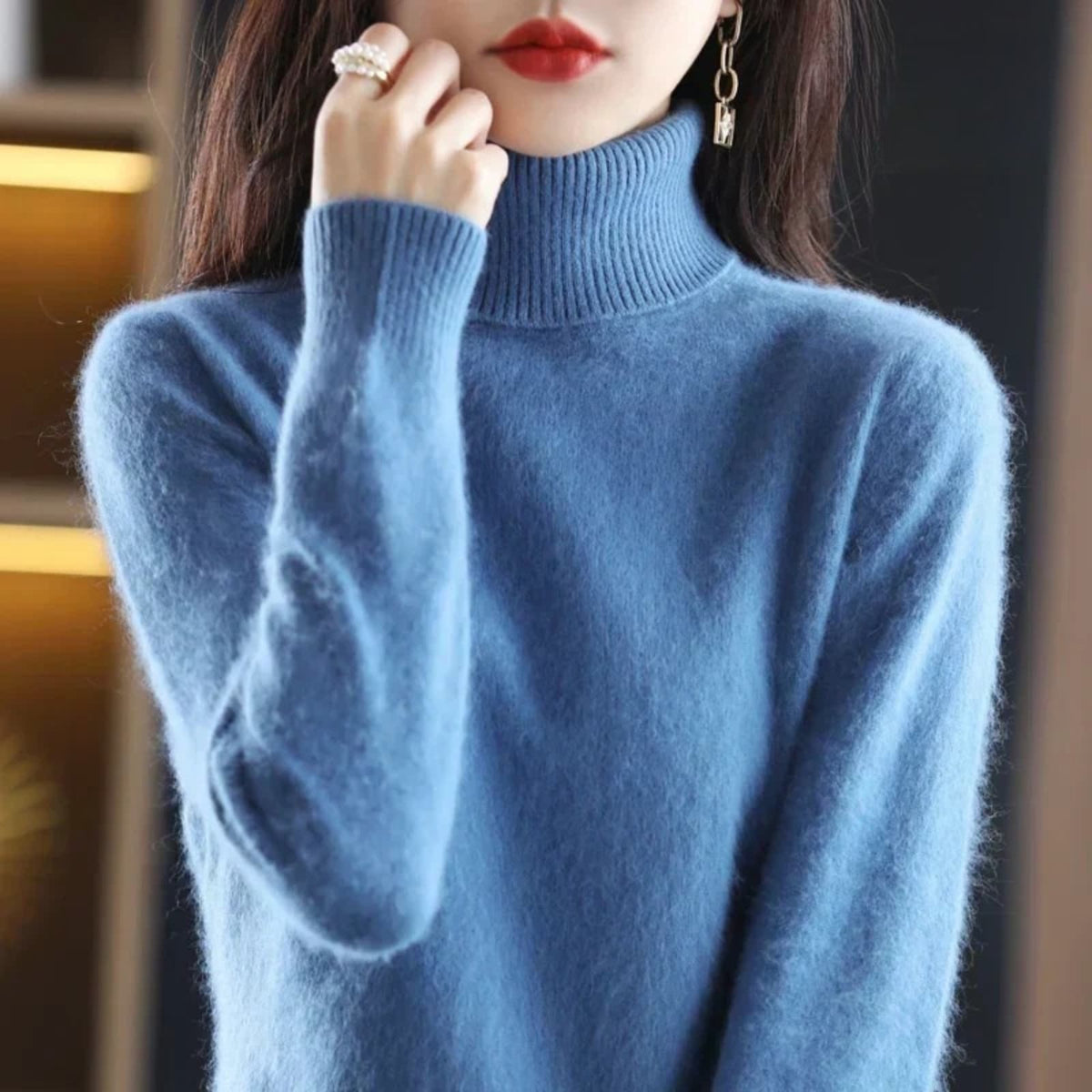 Women’s Turtleneck Sweater with Ribbed Trim