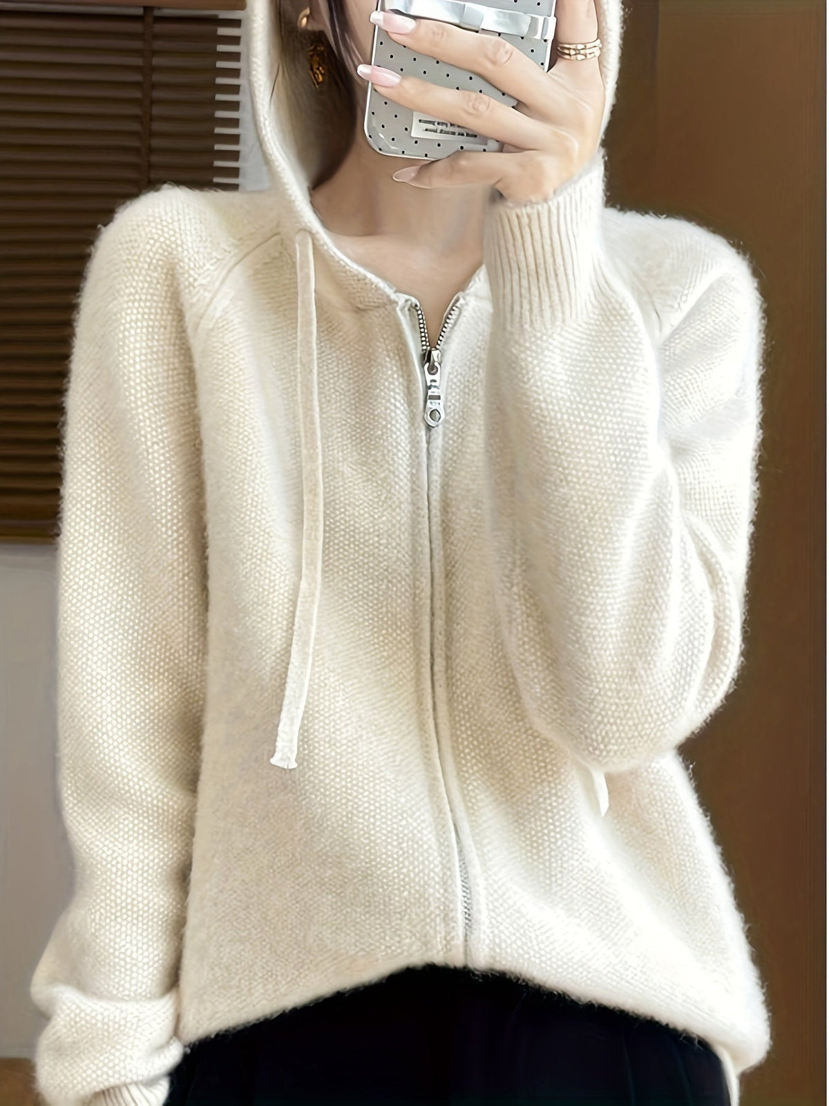 Bianca | Hooded Zip Up Oversized Knit Cardigan