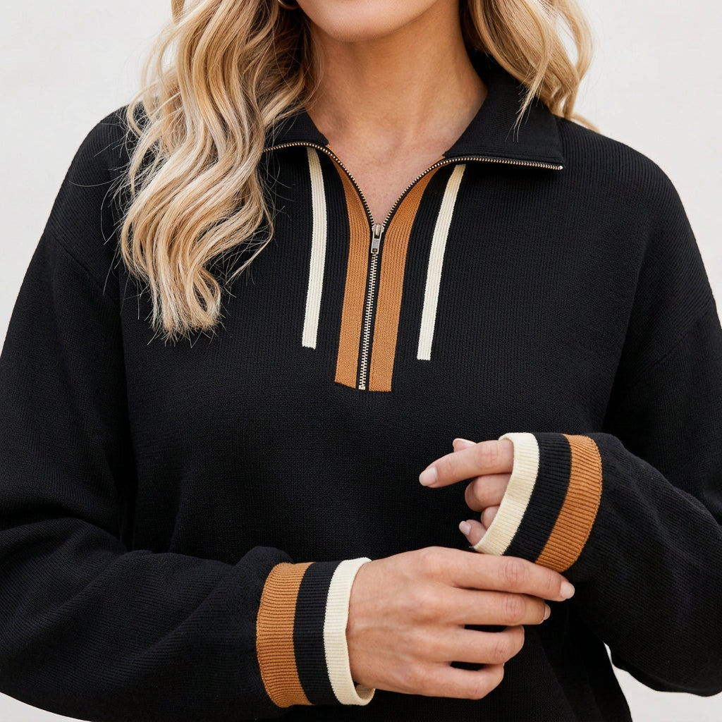 Women's Half-Zip Knitted Jumper and Wide-Leg Trousers Set – Elegant Relaxed Two-Piece Co-Ord for Autumn and Winter Casual Wear