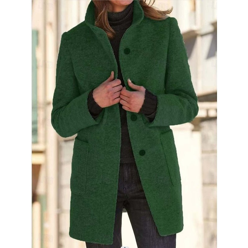 Women's Tailored Wool Blend Trench Coat | Stand Collar