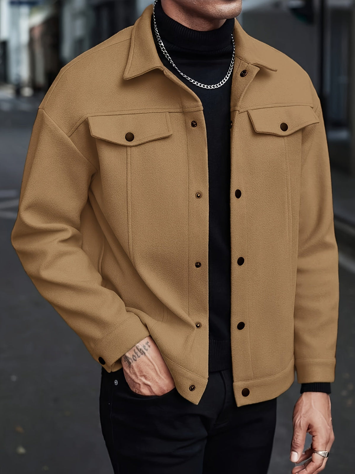Men's Relaxed Fit Button-Up Overshirt Jacket