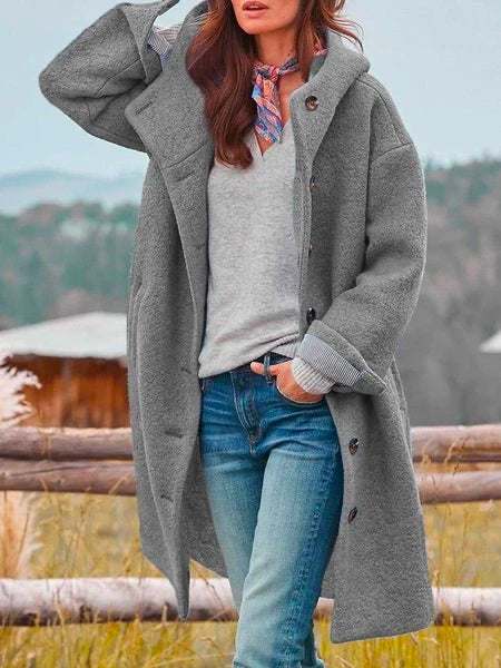 Women's Relaxed Fit Longline Coat with Oversized Lapel Collar – Cosy Casual Outerwear for Autumn and Winter