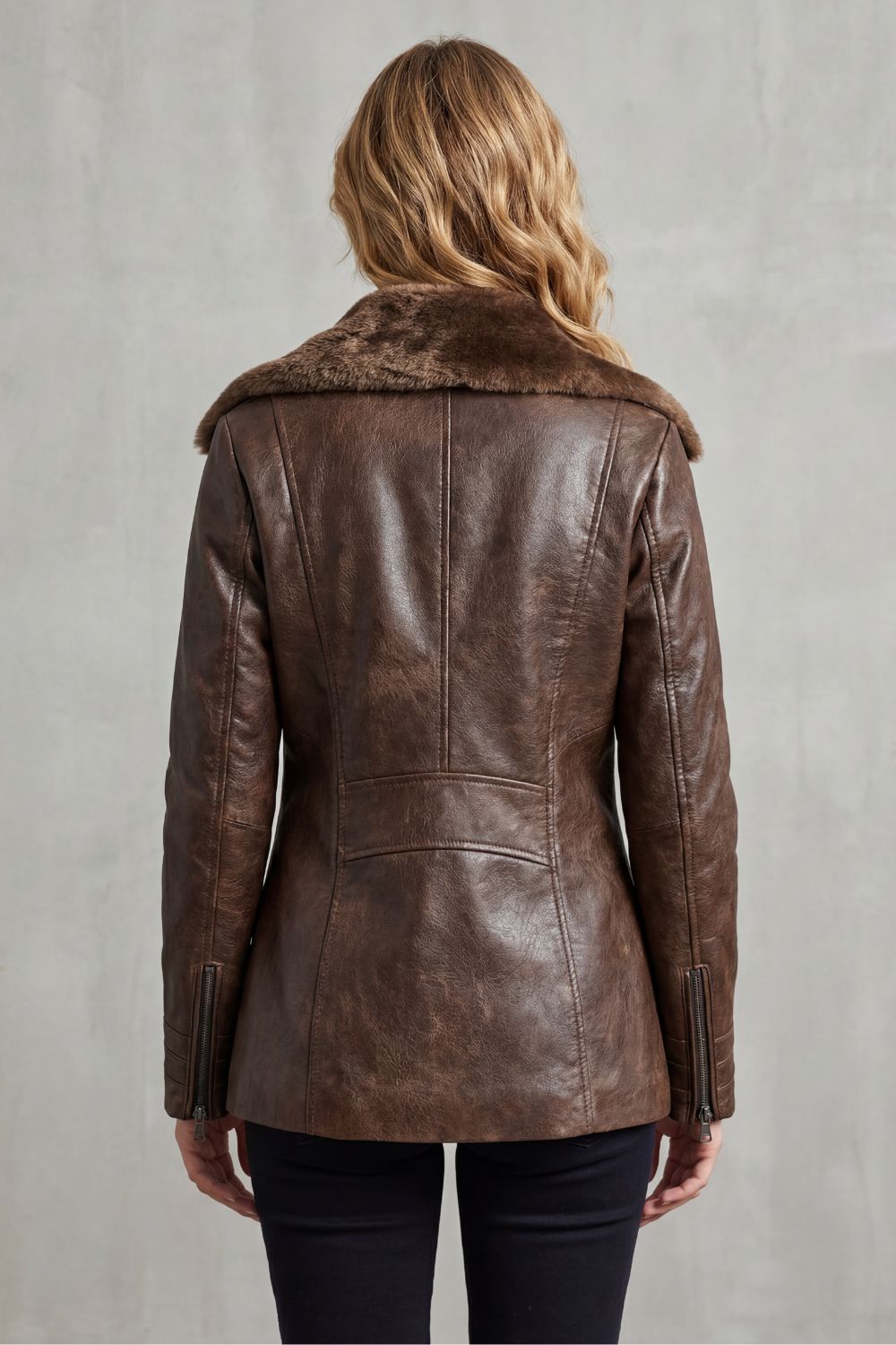 Women’s Faux Fur Collar Leather Look Jacket
