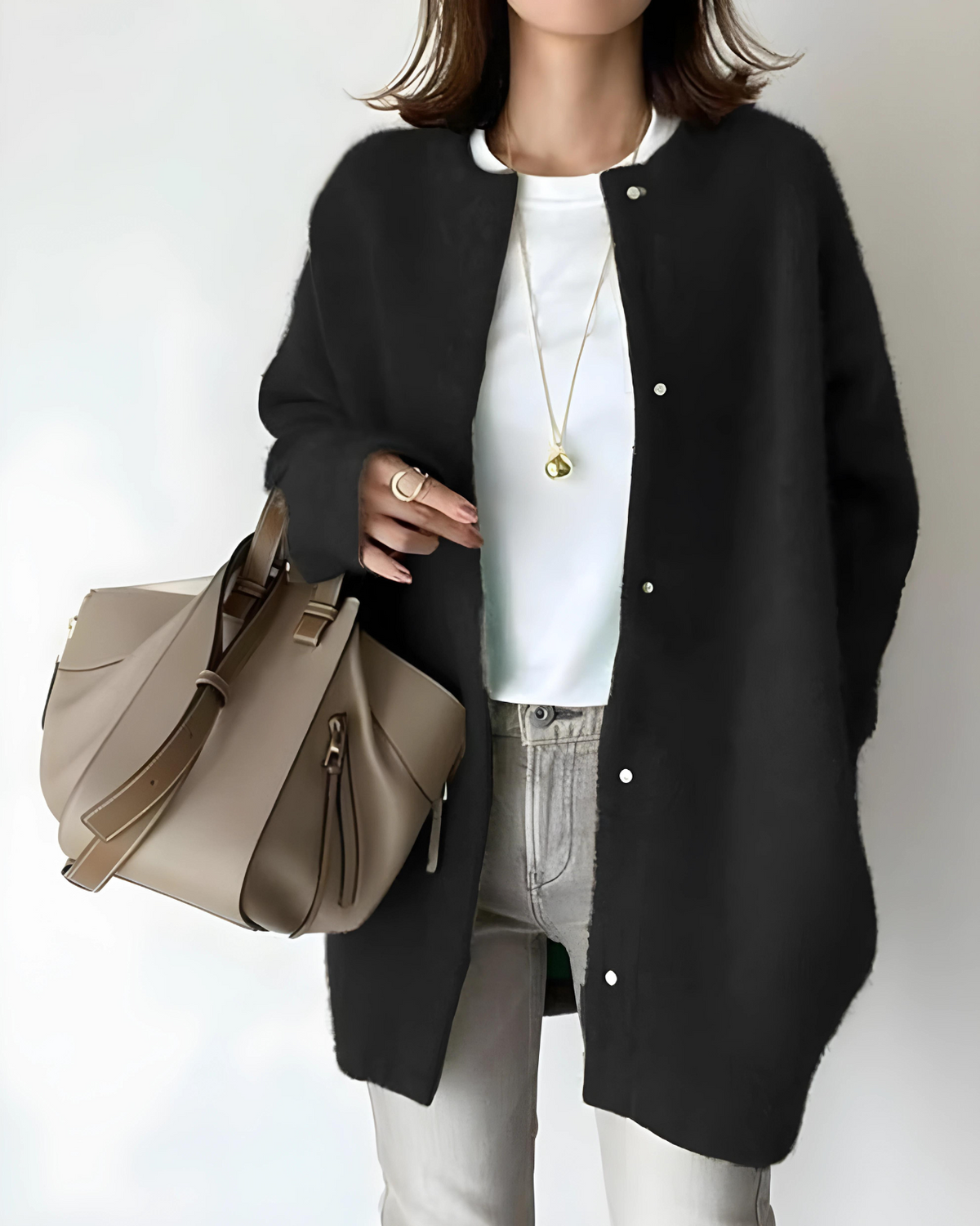 Women's Long Sleeve Knit Cardigan with Snap Button Closure
