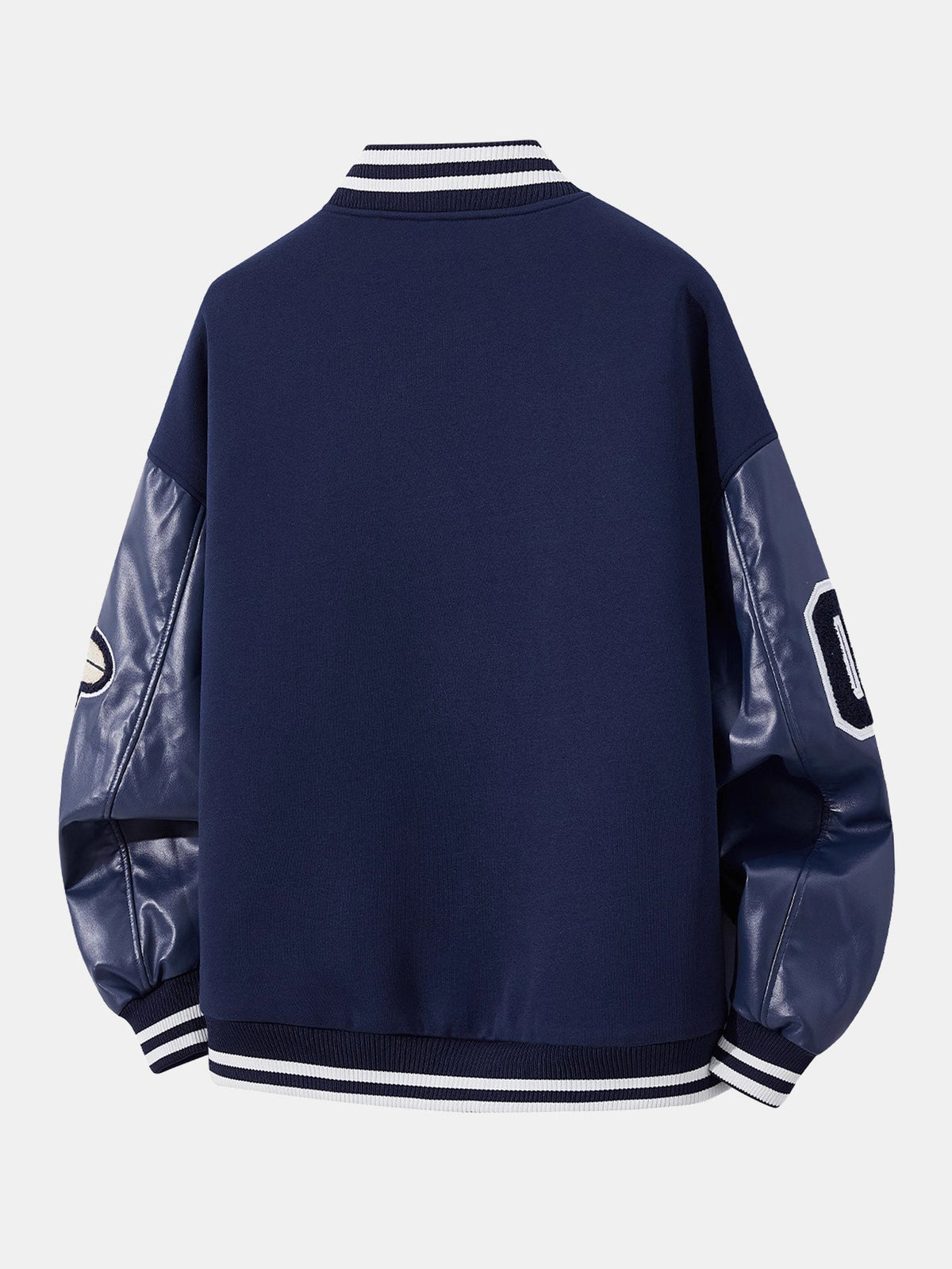 Men's Embroidered Varsity Bomber Jacket – Relaxed Baseball Style with Faux Leather Sleeves for Casual Streetwear