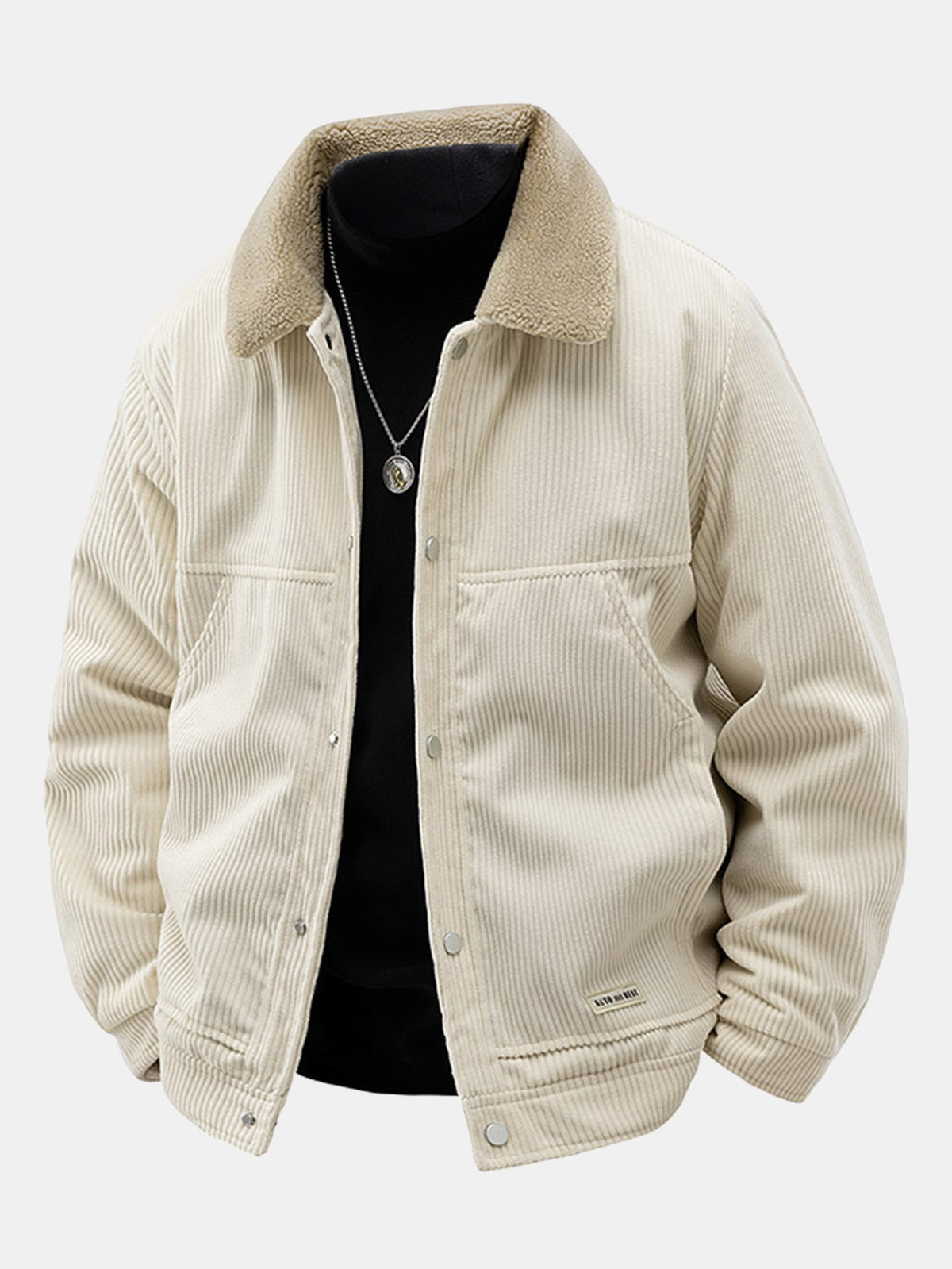 Men's Sherpa-Lined Corduroy Jacket with Snap Buttons – Warm Casual Outerwear for Autumn and Winter