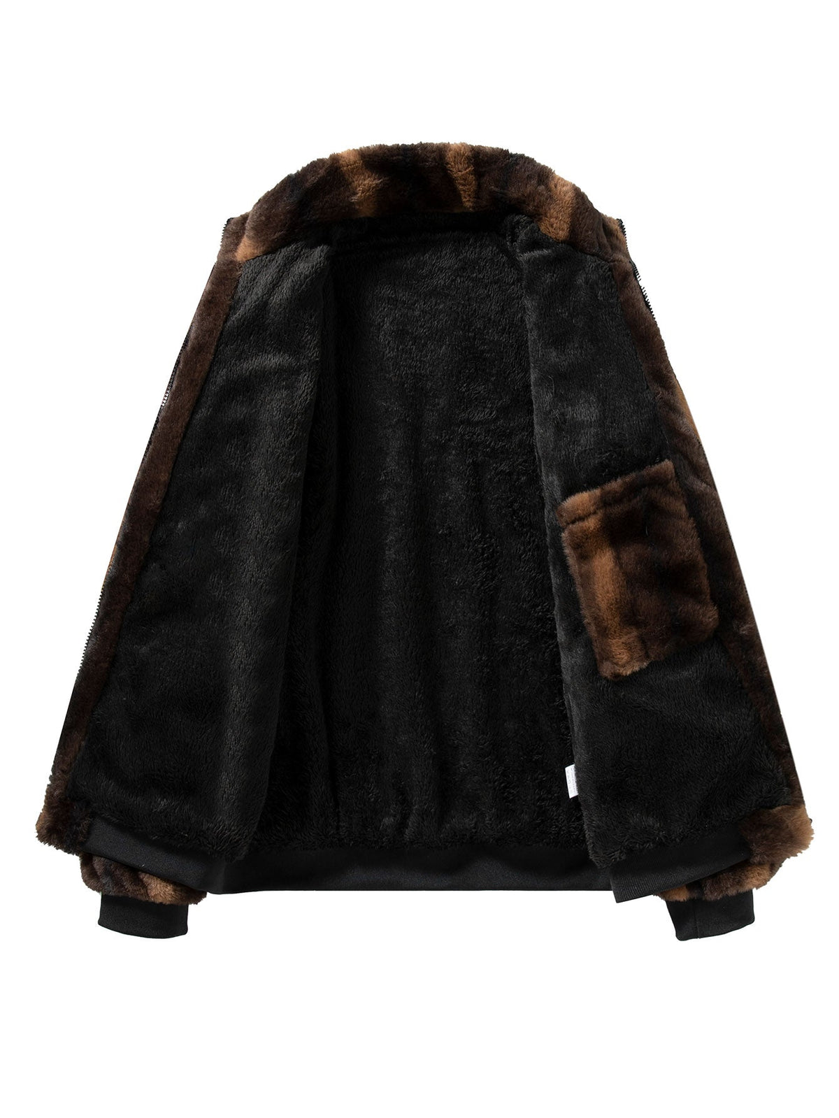 Men's Plush Faux Fur Zip-Up Jacket – Soft Textured Winter Outerwear with Stand Collar and Ribbed Trims for Casual Wear