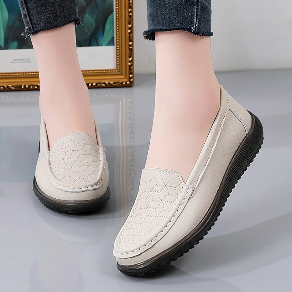 Women's Slip-On Loafers with Textured Relief Pattern