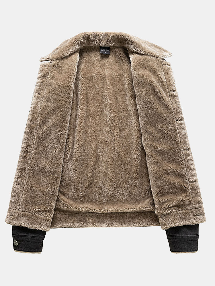 Men's Sherpa-Lined Denim Jacket with Button Front – Warm Vintage Style Outerwear for Autumn and Winter