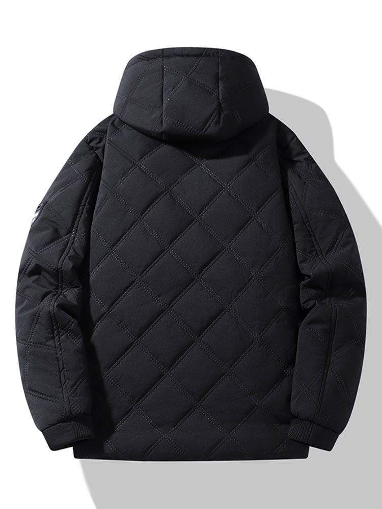 Men's Faux Fur-Lined Quilted Winter Jacket – Warm Hooded Zip-Up Coat with Pockets for Cold Weather and Outdoor Wear
