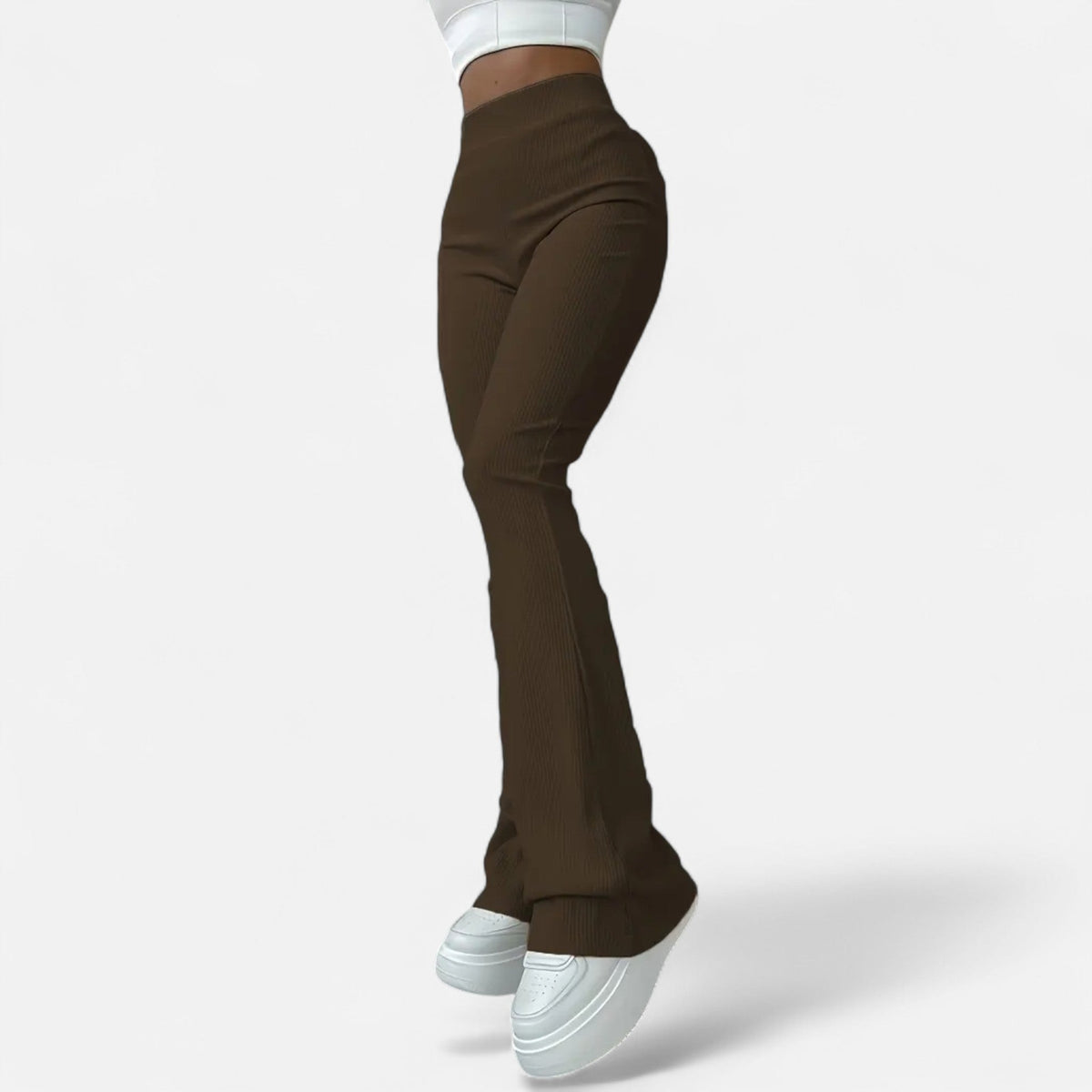 Women's Ribbed High-Waist Flared Trousers