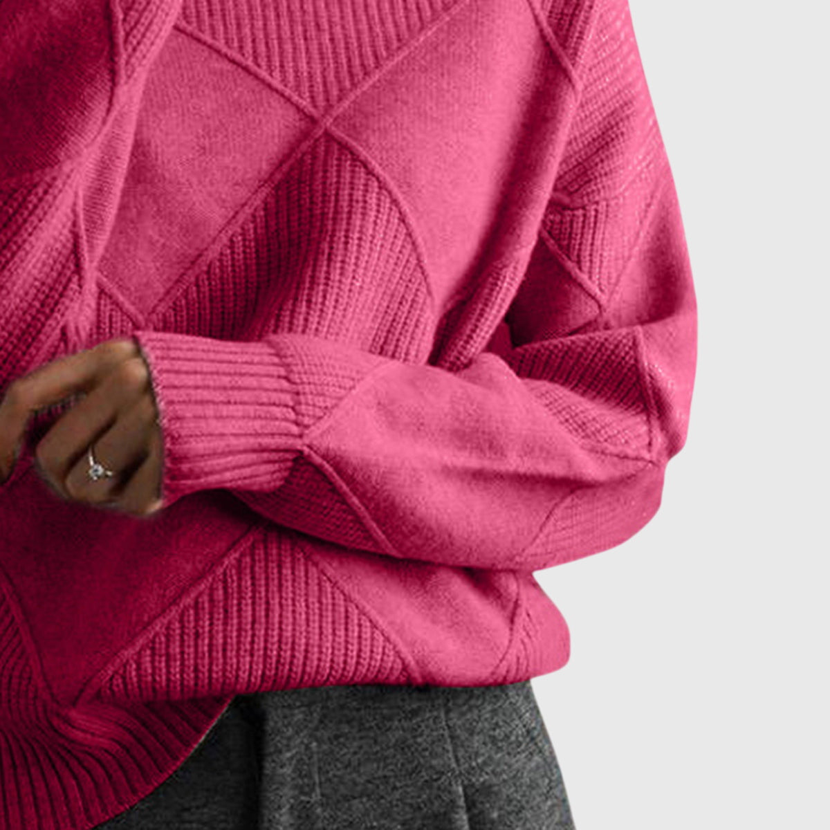 Wrenna | Roll Neck Diagonal Seam Detail Turtleneck Sweater