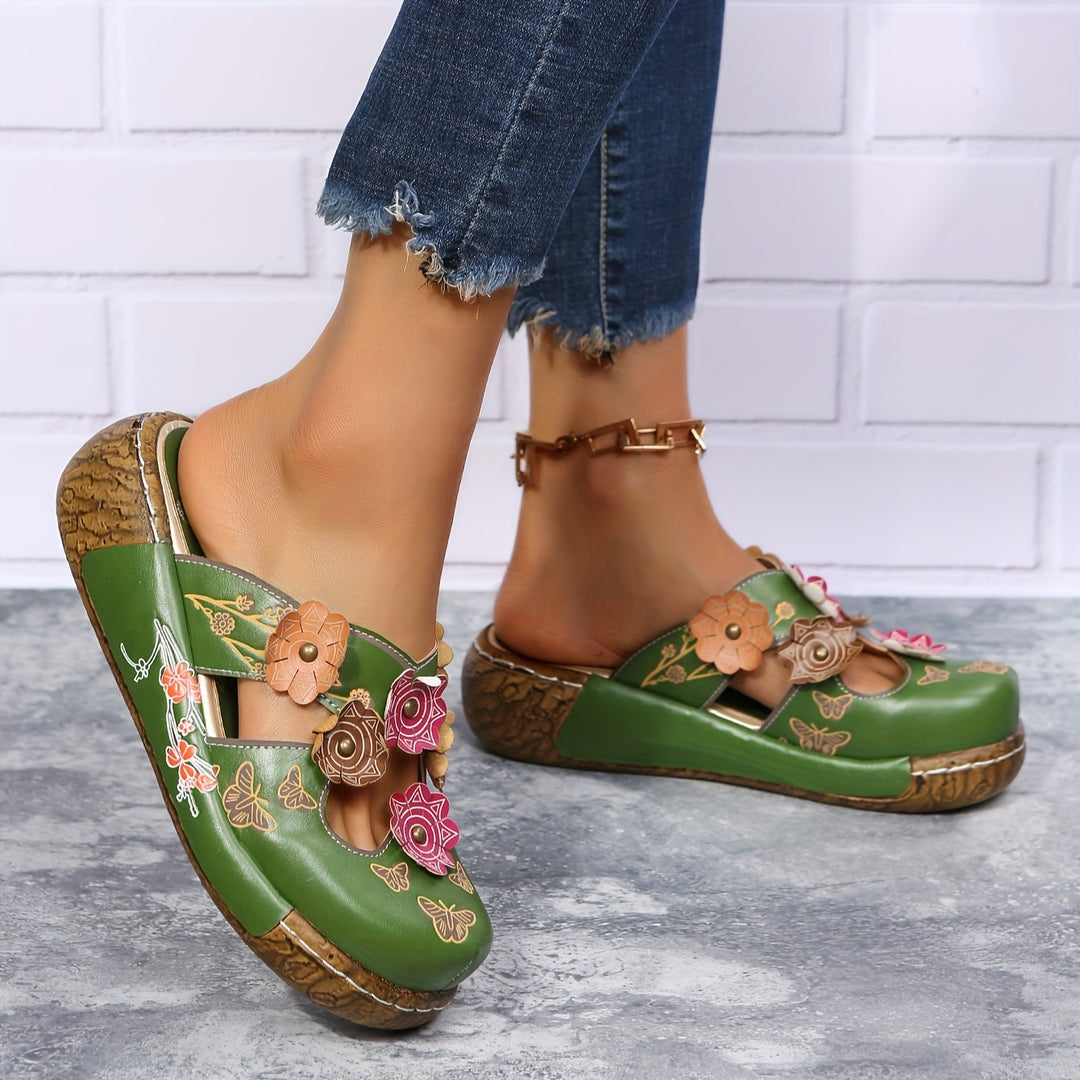 Sorina | Floral Cutout Print Clogs