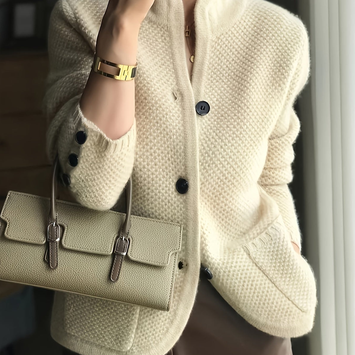 Kit | Textured Knit Stand Collar Cardigan