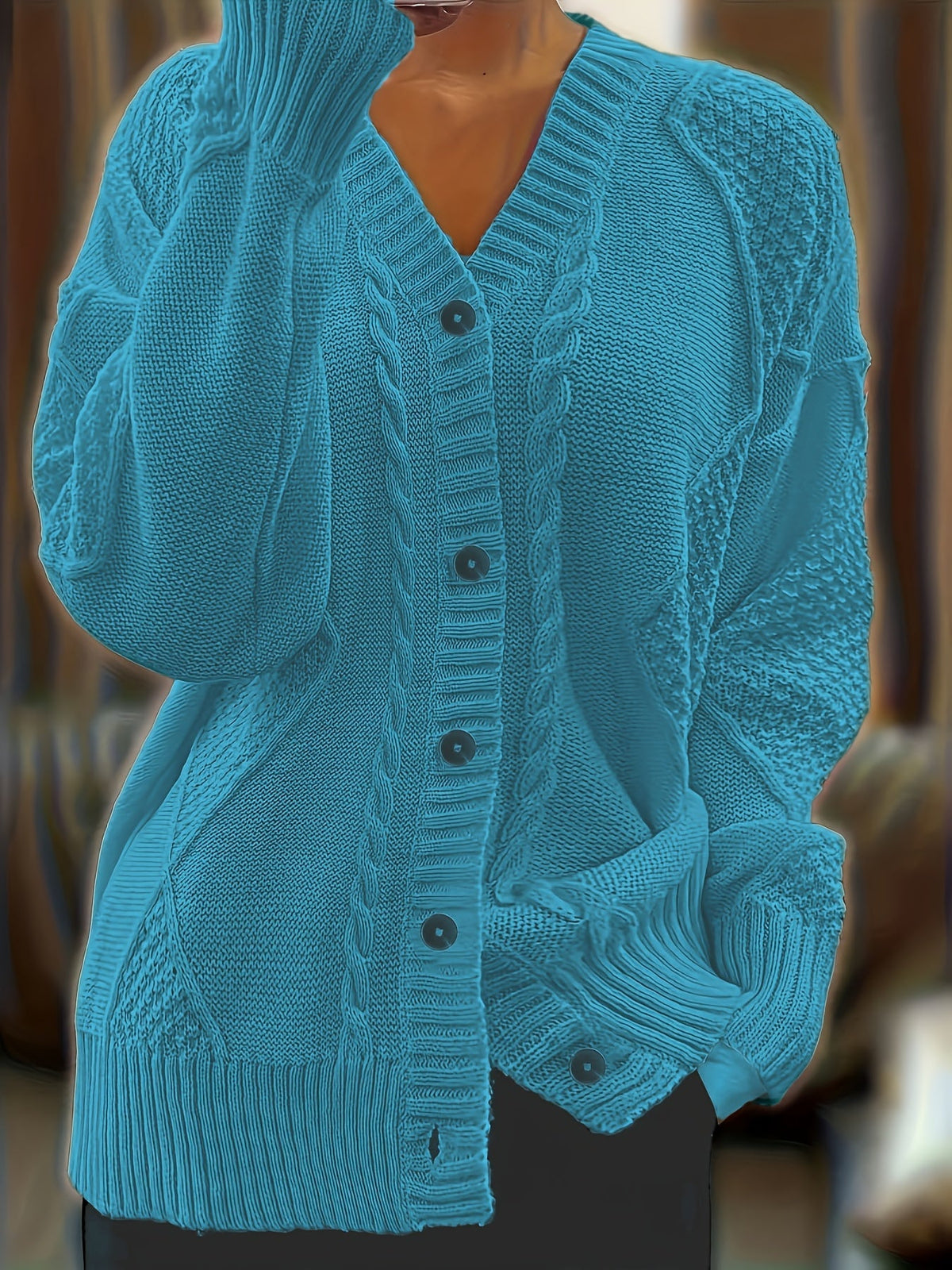 Jane | Textured Cable Knit Button-Front Cardigan