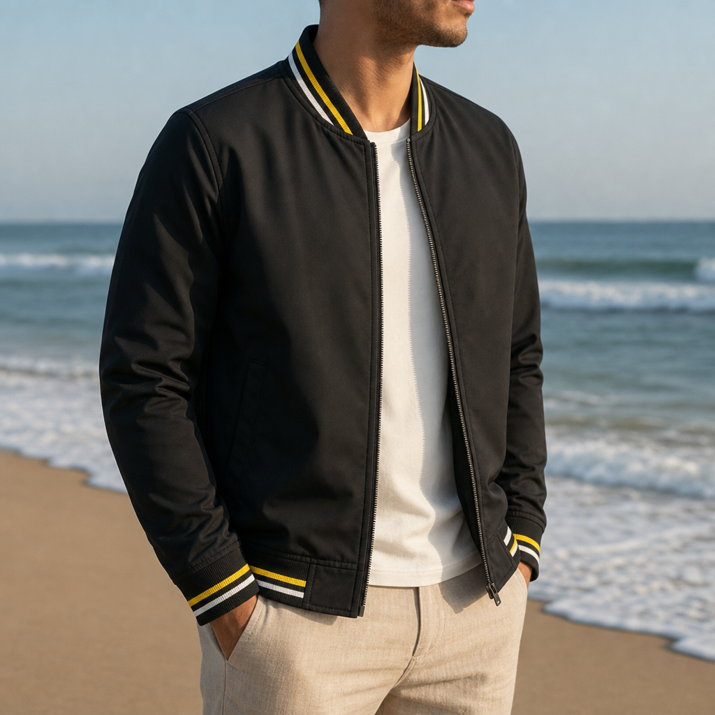 Split Striped Trim Zip Jacket