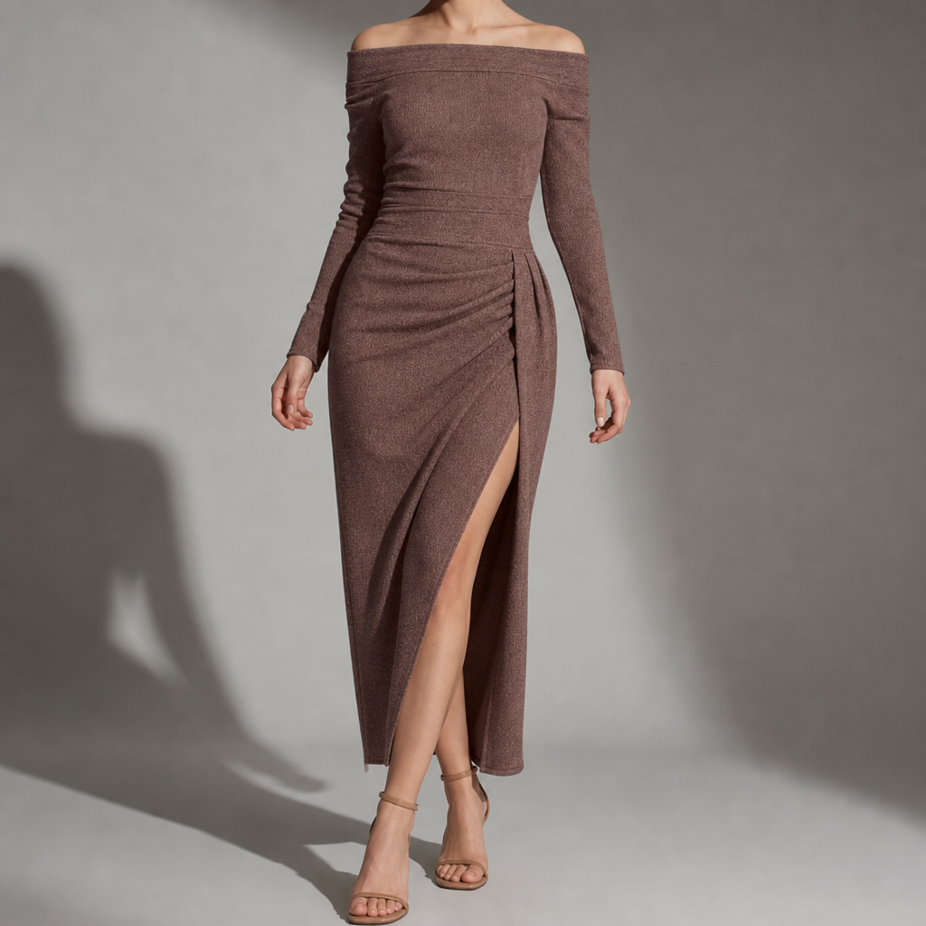 Pisa Ruched Slit Midi Dress