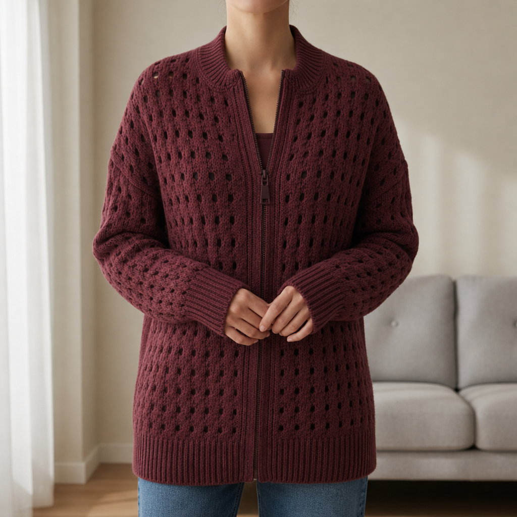 Modica Hollow Knit Zip Cardigan