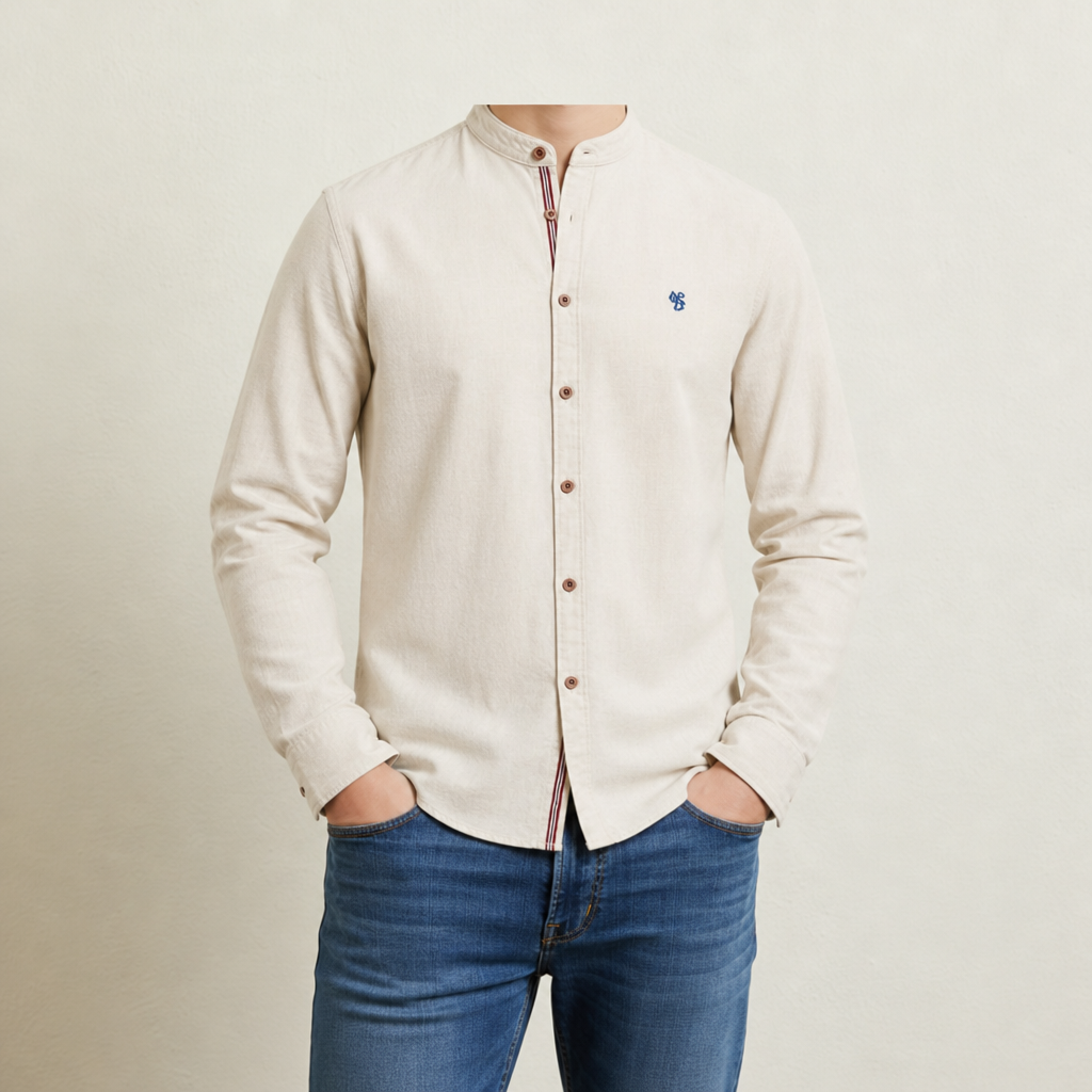 Naxos Band Collar Cotton Shirt