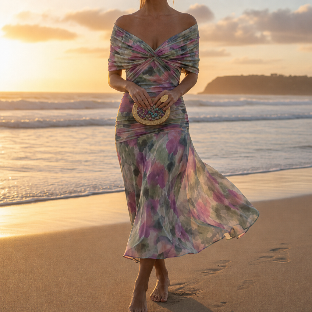 Caceres Ruched Chiffon Midi Dress