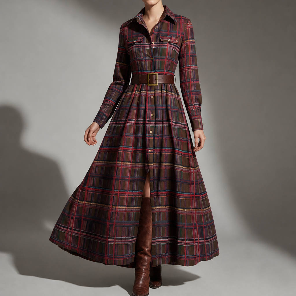 Rabat Plaid Belted Maxi Dress