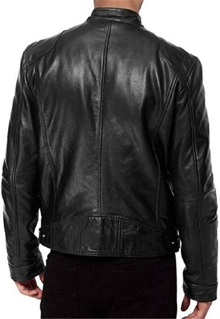 Men’s Slim-Fit Faux-Leather Café Racer Jacket – Vintage Snap-Collar Multi-Zip Motorcycle Layer with Streamlined Panel Detailing for Autumn Weekend Travel Casual Evenings Streetwear and Everyday City Styling