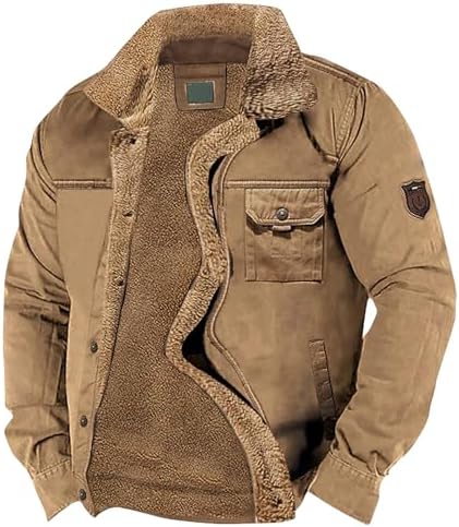 Men’s Fleece-Lined Winter Jacket – Sherpa Collar Multi-Pocket Utility Layer for Outdoor Travel Weekend Casual Wear and Everyday Cold-Weather Styling