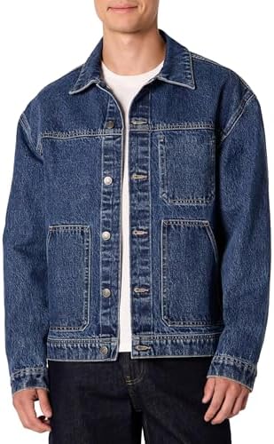 Men’s Relaxed Fit Denim Utility Jacket – Button-Up Workwear Style with Multiple Pockets for Casual Everyday Layering