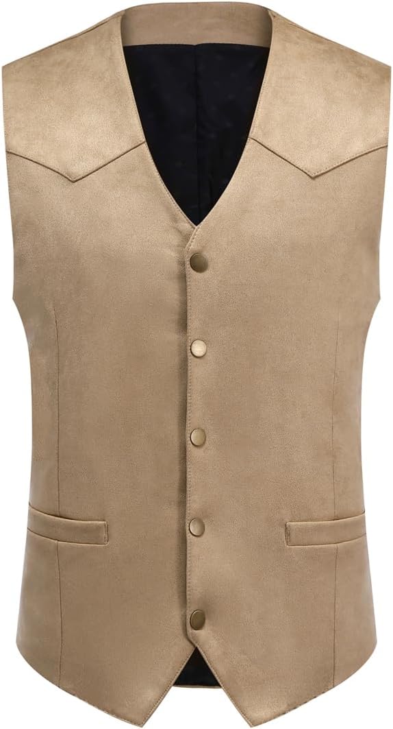 Men’s Vintage Western Suede Waistcoat – Sleeveless Button-Front Cowboy Vest with Pointed Hem for Retro Country and Smart Casual Wear
