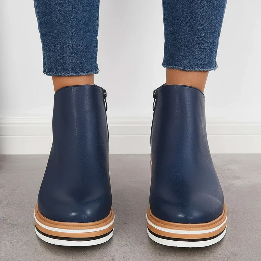 Women's Wedge Ankle Boots with Side Zip and Platform Sole