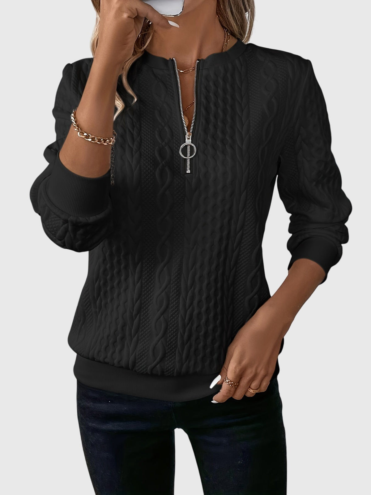 Casimira | Cable Knit Quarter-Zip Sweater