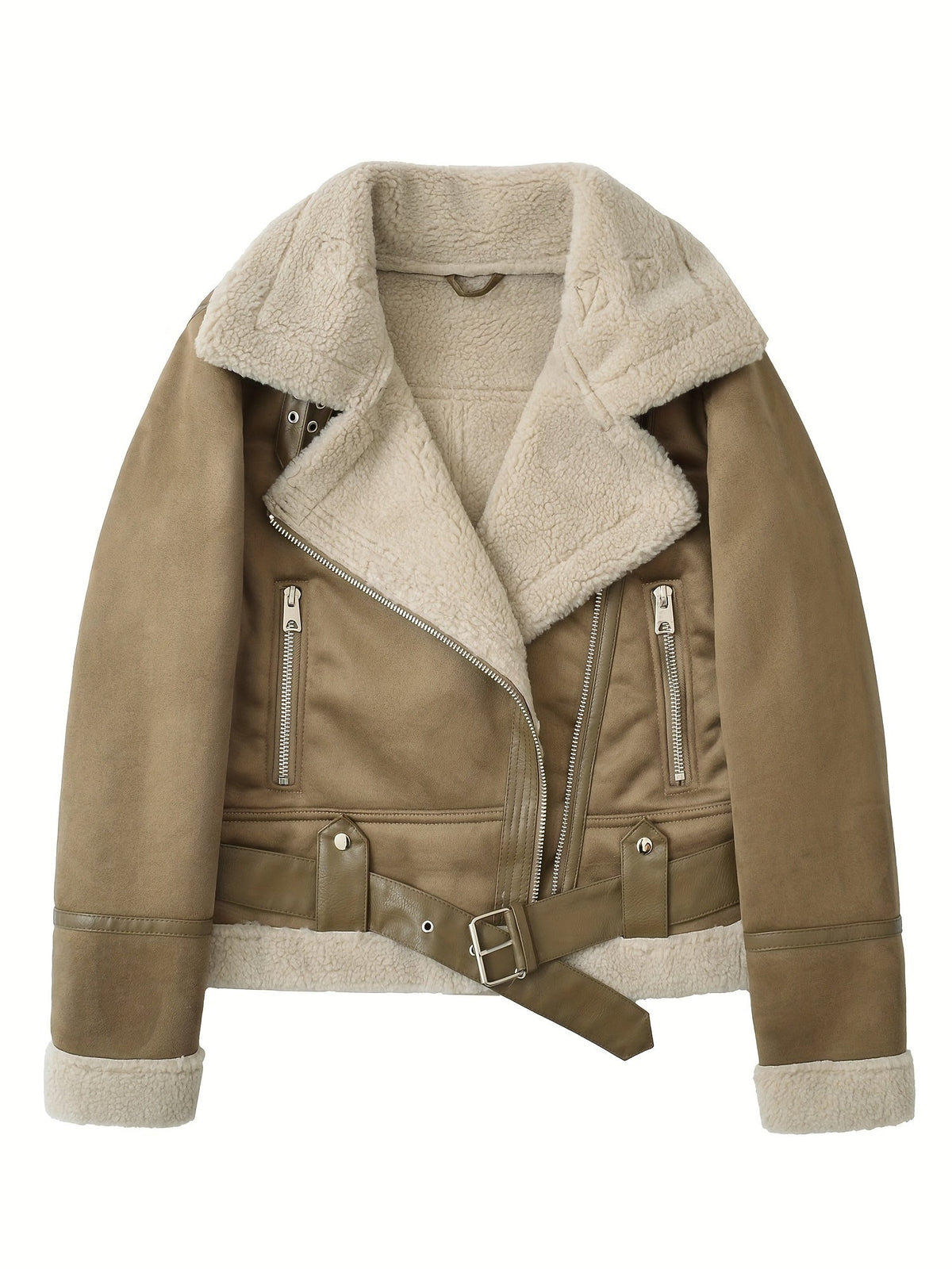 Clara | Aviator Belted Winter Shearling Jacket
