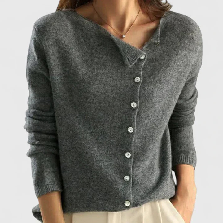 Orla | Asymmetrical Button-Up Knit Fitted V-Neck Cardigan