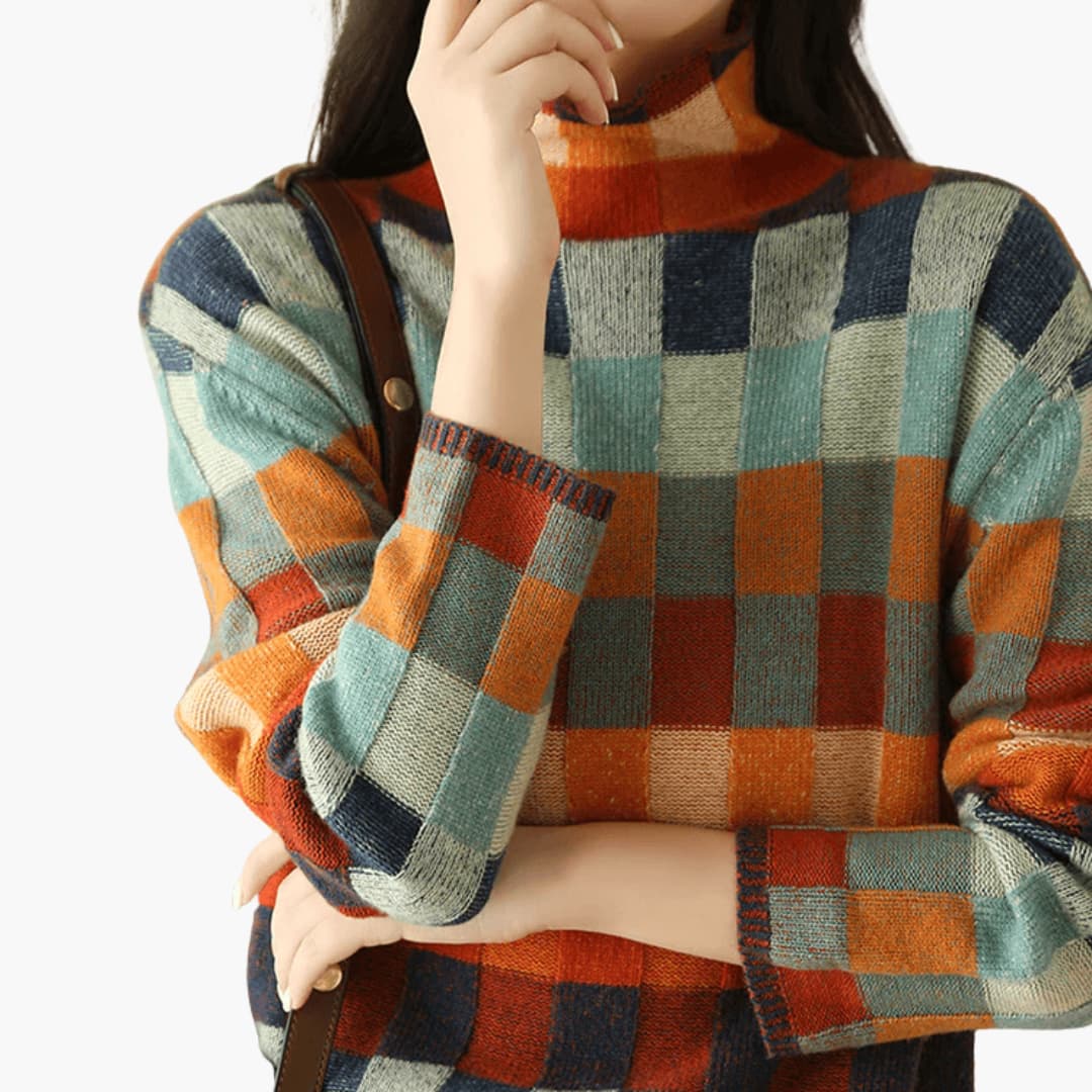 Anthea | Patchwork Ribbed Cuffs Turtleneck Sweater