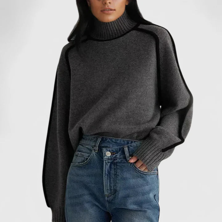 Jacinta | Batwing Contrast Piping Turtleneck Sweater