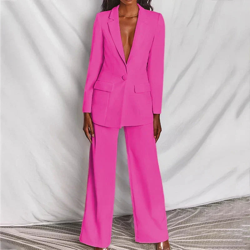 Women's Tailored Blazer and Trouser Set with Notched Lapel
