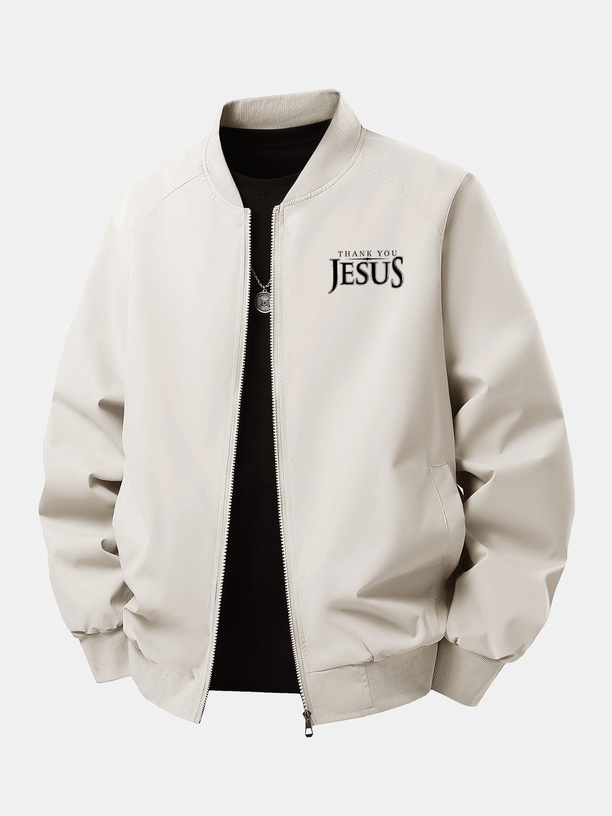 Men's Relaxed Fit Printed Bomber Jacket – Classic Zip-Up Streetwear Outerwear with Ribbed Trims for Autumn and Spring