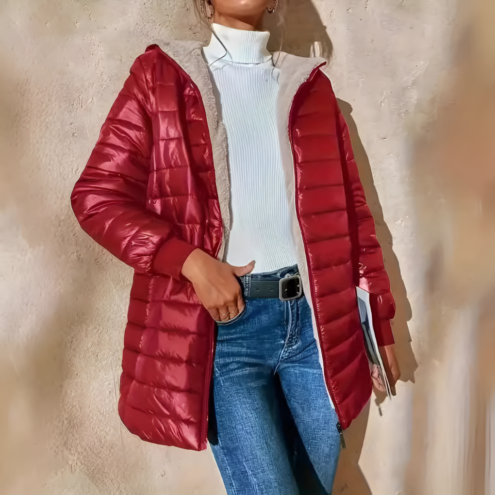 Women's Hooded Quilted Puffer Coat with Fleece Lining