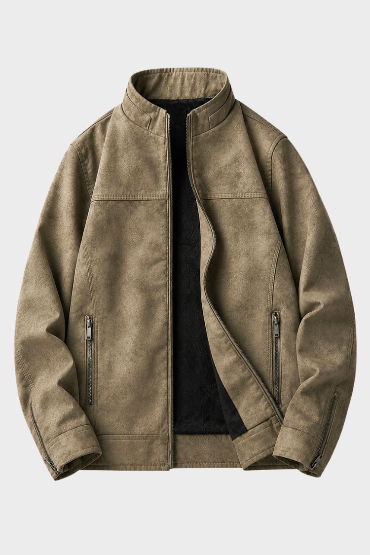 Men's Suede Zip Jacket | Stand Collar Casual Jacket