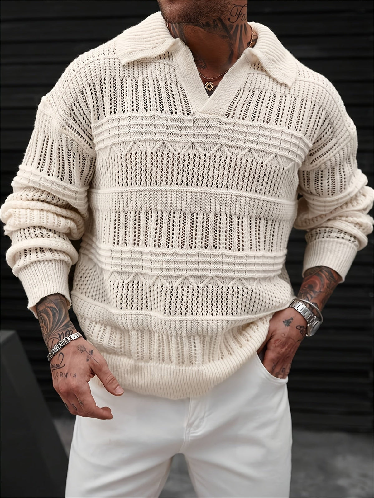 Prescott Men's Collared Crochet Knit Sweater