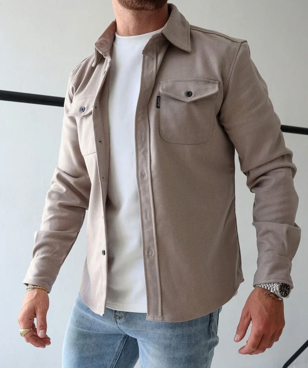 Men's Suede-Look Button-Up Overshirt