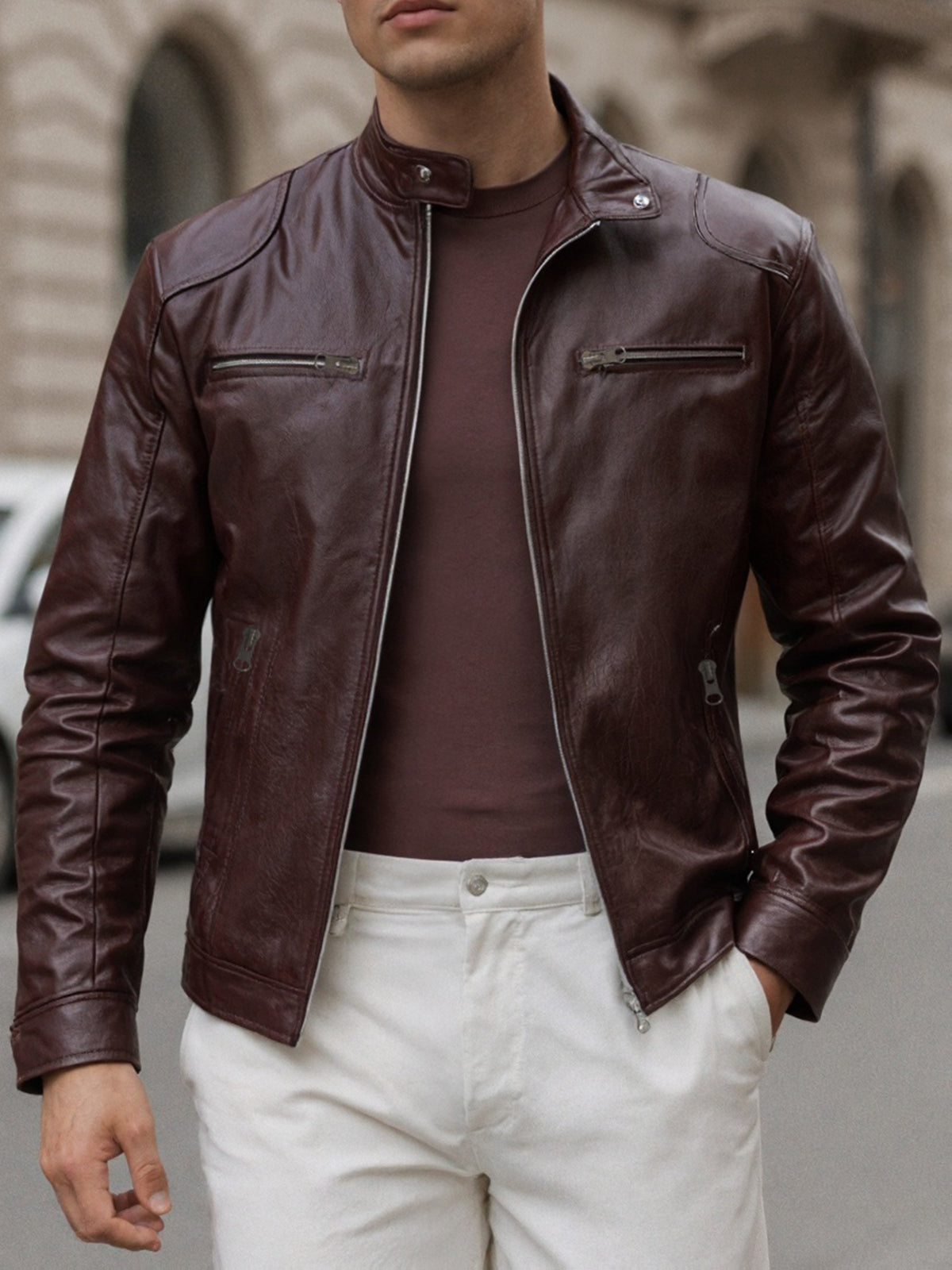 PU MOTORCYCLE JACKET FOR MEN