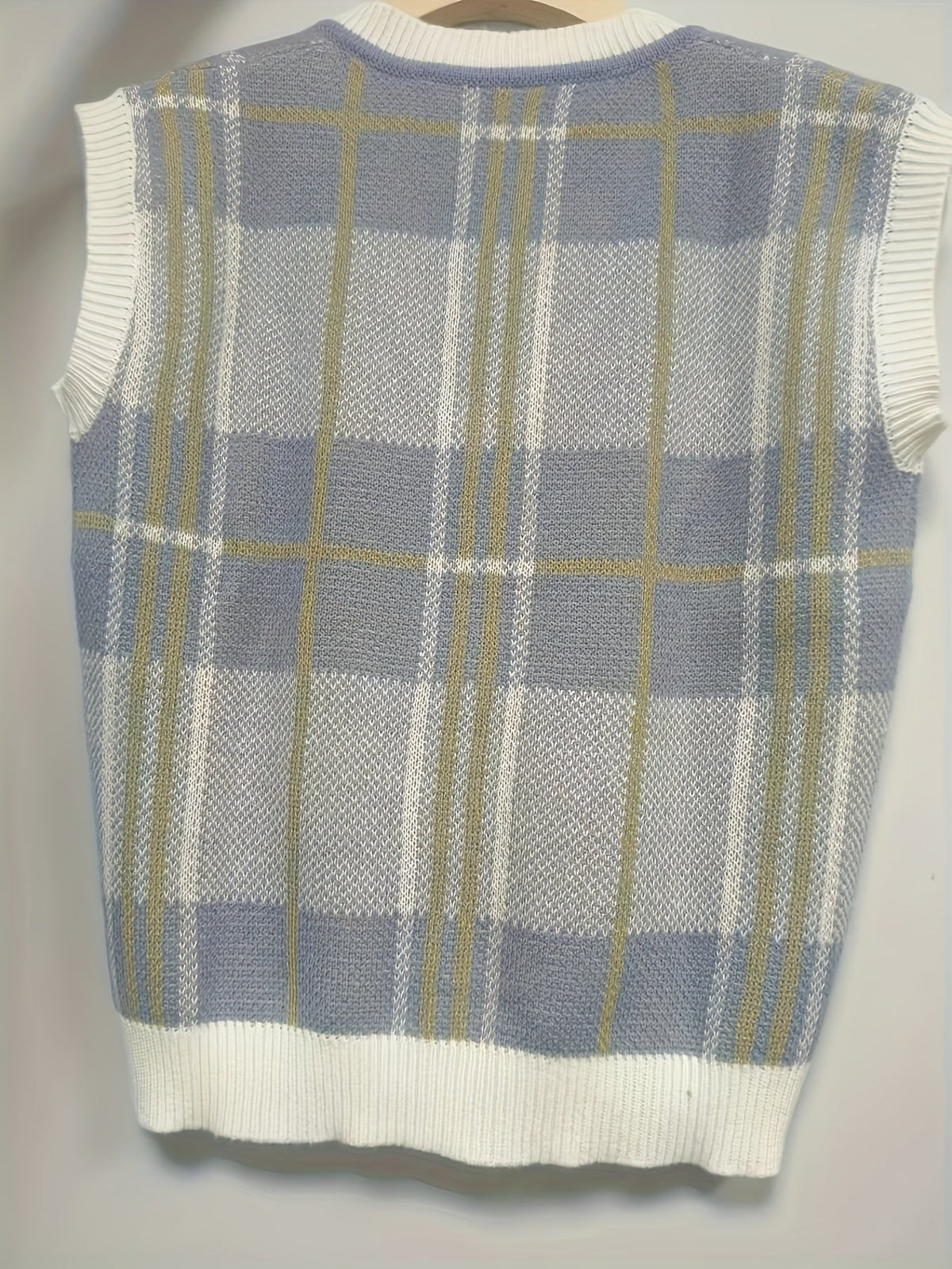 Marnie | Vintage Plaid V Neck Knit Sweater Vest